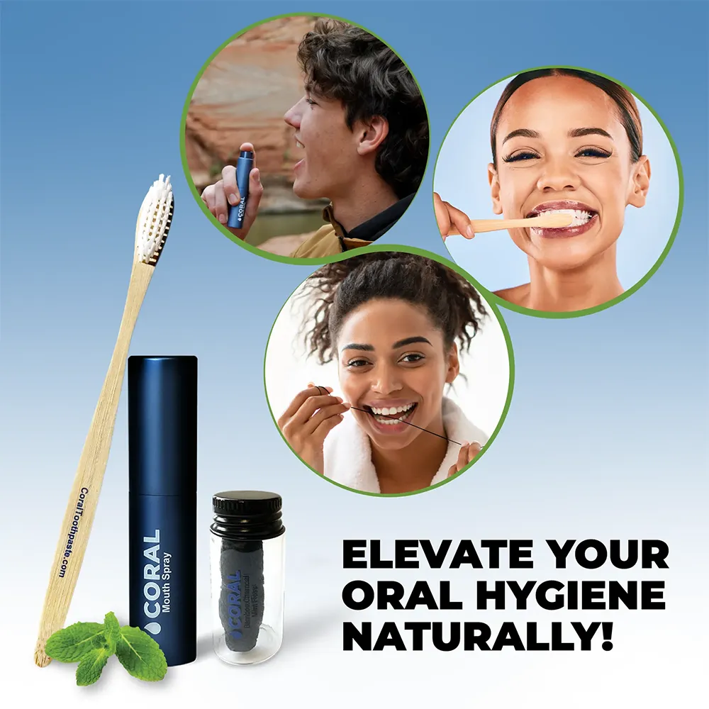 Coral Mouth Spray, Bamboo Mint Floss, and Bamboo Toothbrushes Bundle - Image 3